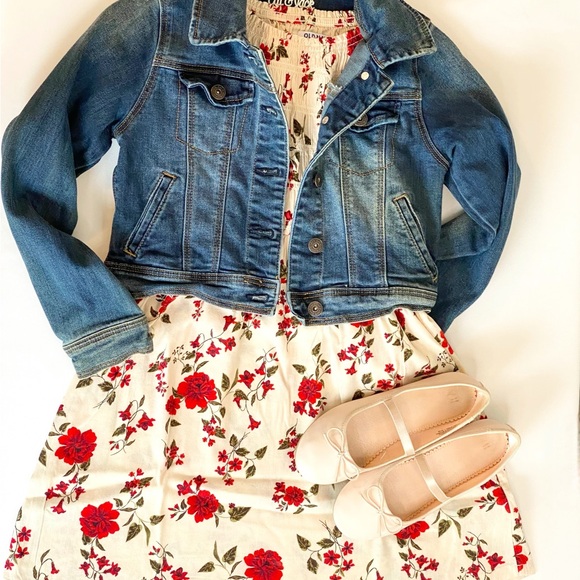 Old Navy Smocked Floral Dress Size 8 Long Sleeve Red Print - Picture 5 of 9